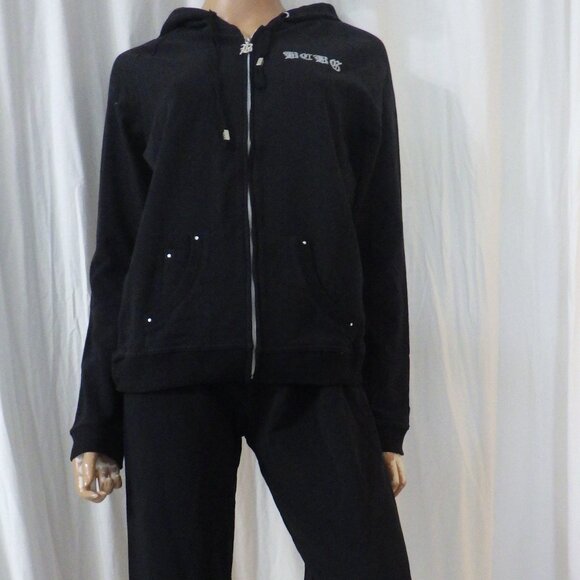 NWT BCBG sz SM MED LG XL 95% cotton BLK SILVER TWIN ROSE BUTTERFLY 2PC TRACKSUIT - Picture 12 of 16